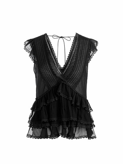 Blanche Ruffled Top In Black - Alice + Olivia Women