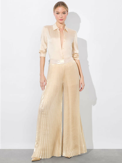 Rosalie Pleated Pant In Champagne/gold - Alice + Olivia Women