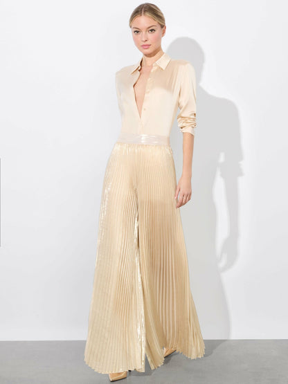 Rosalie Pleated Pant In Champagne/gold - Alice + Olivia Women