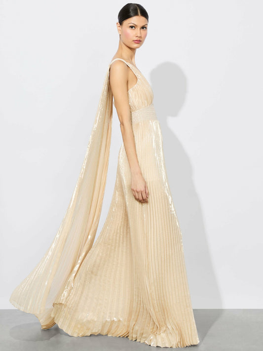 Rosalie Jumpsuit With Cape In Champagne/gold - Alice + Olivia Women