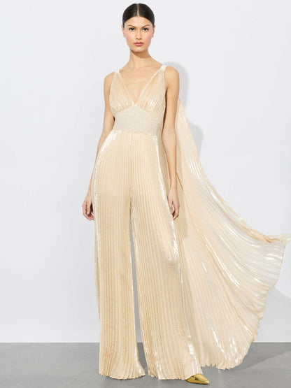 Rosalie Jumpsuit With Cape In Champagne/gold - Alice + Olivia Women