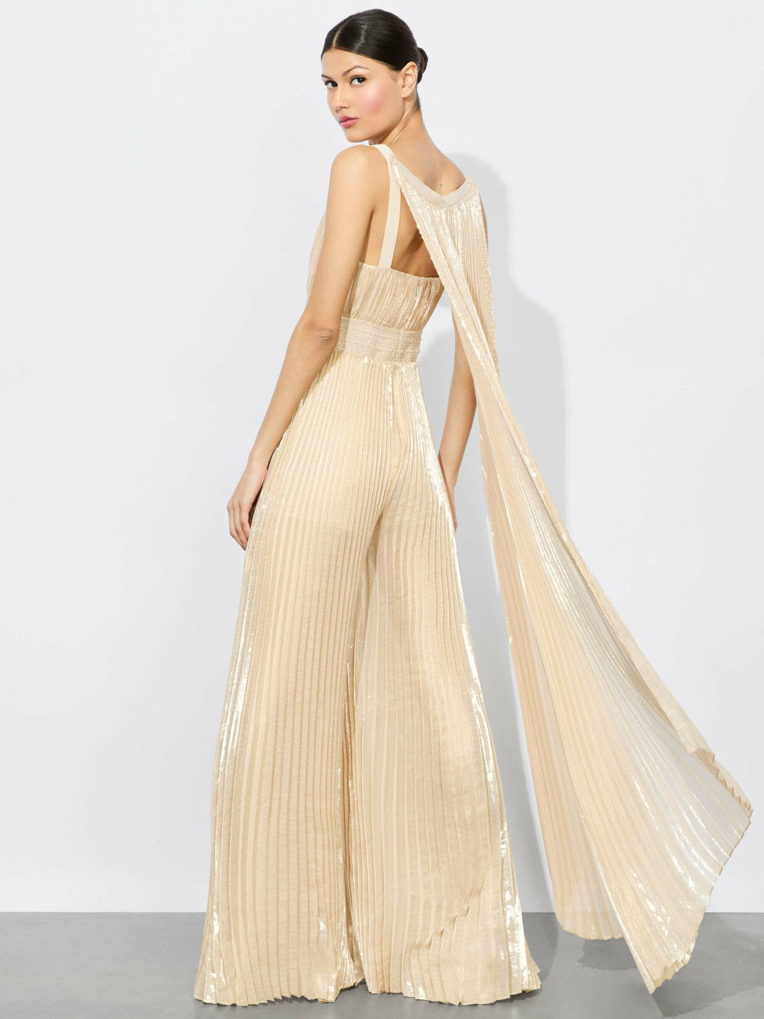 Rosalie Jumpsuit With Cape In Champagne/gold - Alice + Olivia Women