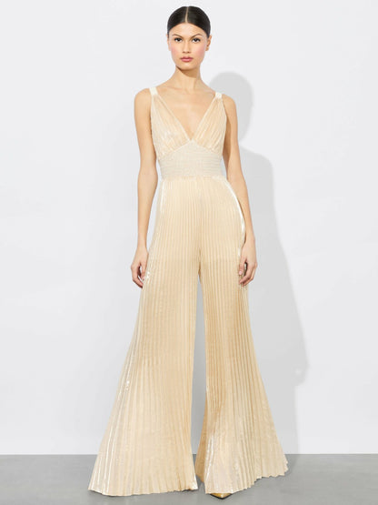 Rosalie Jumpsuit With Cape In Champagne/gold - Alice + Olivia Women