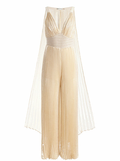 Rosalie Jumpsuit With Cape In Champagne/gold - Alice + Olivia Women