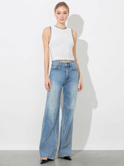 Amity Tank In Soft White/black - Alice + Olivia Women