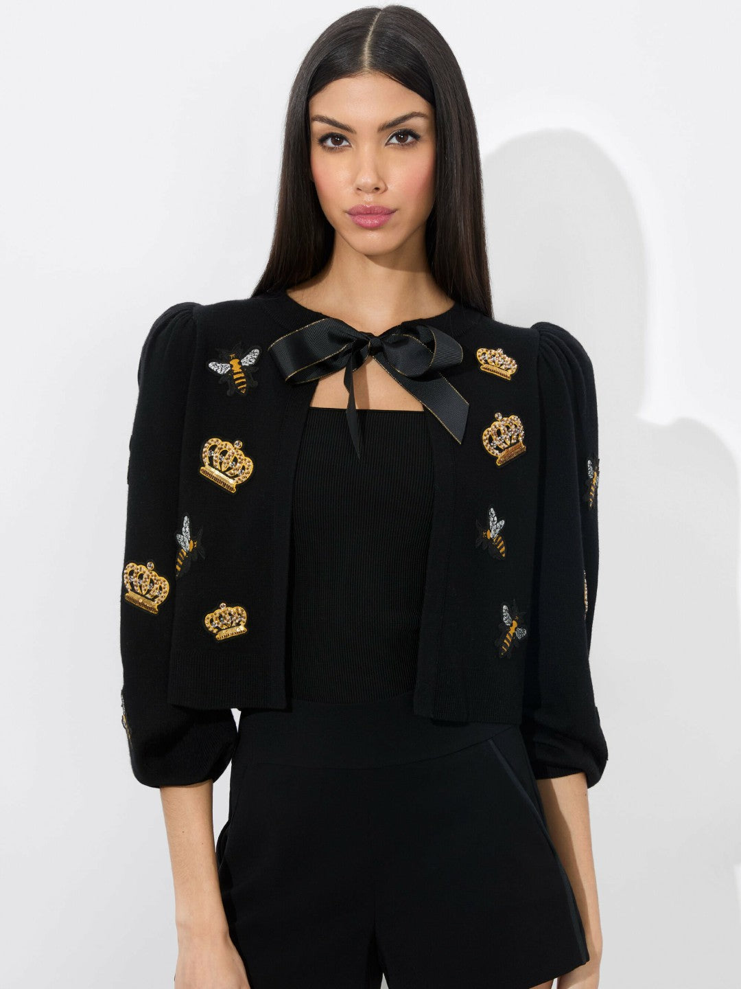 Kitty Bee Cardigan In Black - Alice + Olivia Women