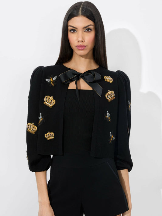 Kitty Bee Cardigan In Black - Alice + Olivia Women