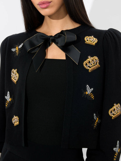 Kitty Bee Cardigan In Black - Alice + Olivia Women