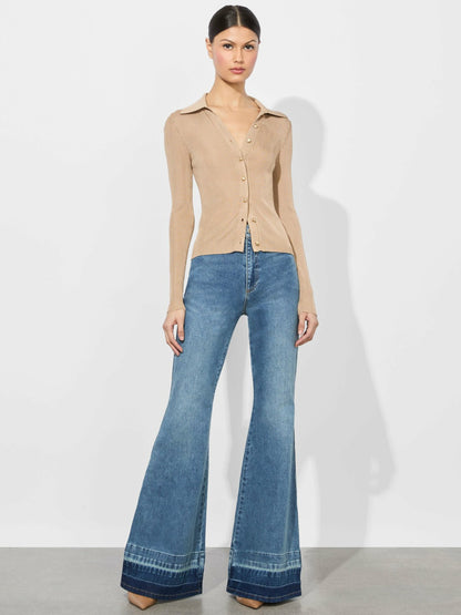 Nealie Ribbed Polo In Tan - Alice + Olivia Women