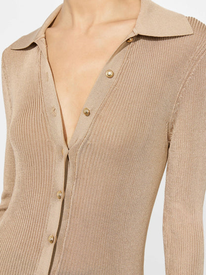 Nealie Ribbed Polo In Tan - Alice + Olivia Women