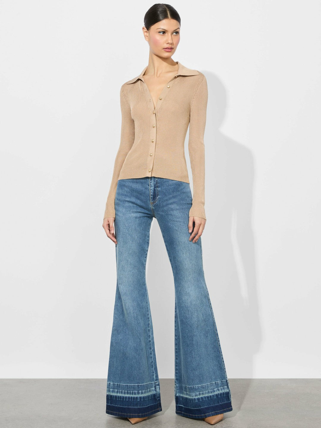 Nealie Ribbed Polo In Tan - Alice + Olivia Women