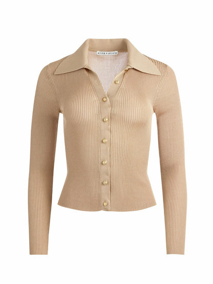 Nealie Ribbed Polo In Tan - Alice + Olivia Women