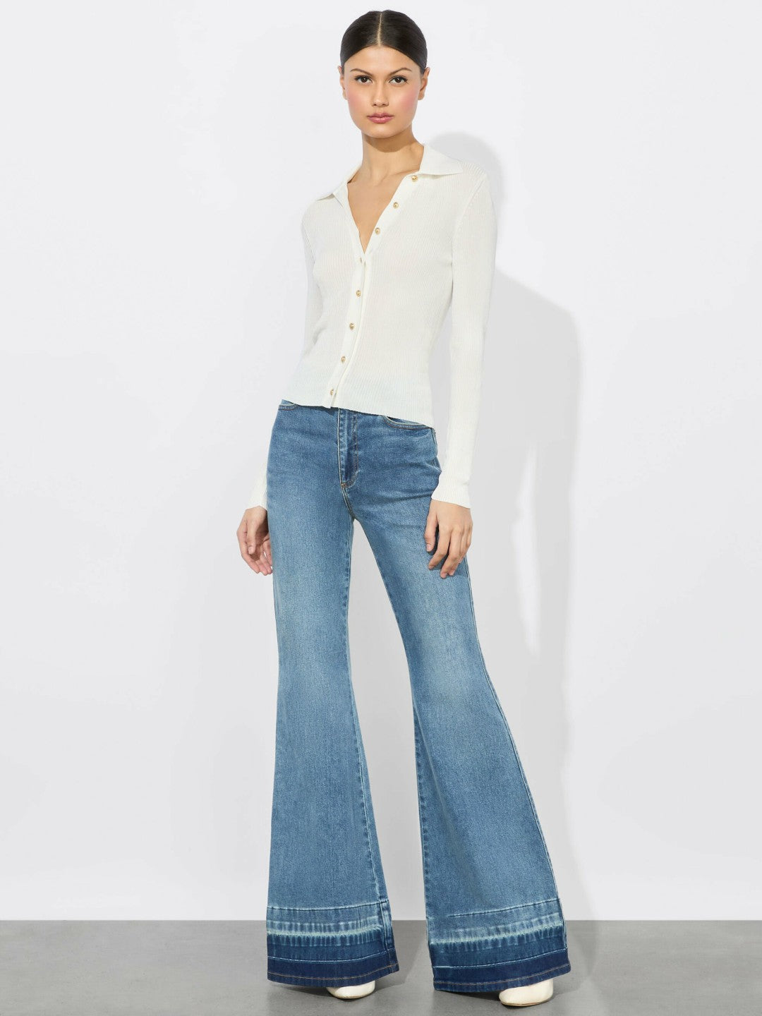 Nealie Ribbed Polo In Soft White - Alice + Olivia Women