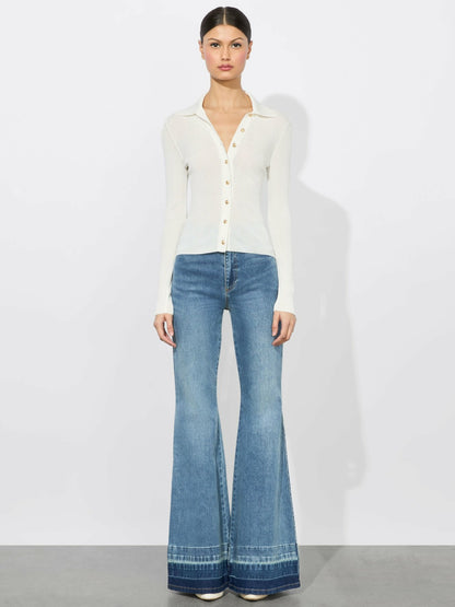 Nealie Ribbed Polo In Soft White - Alice + Olivia Women