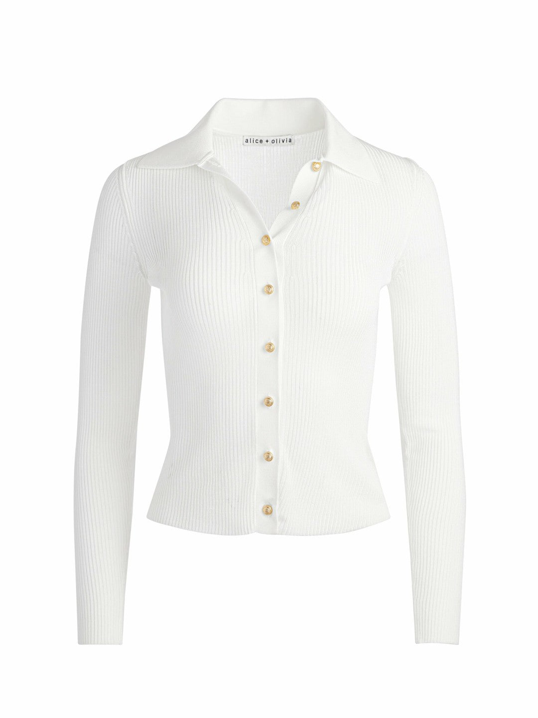 Nealie Ribbed Polo In Soft White - Alice + Olivia Women