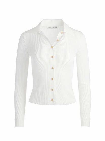 Nealie Ribbed Polo In Soft White - Alice + Olivia Women