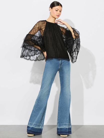 Delia Ruffled Tunic Top In Black - Alice + Olivia Women