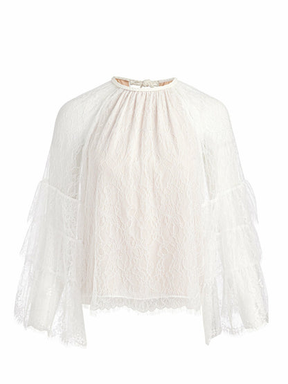 Delia Ruffled Tunic Top In Off White - Alice + Olivia Women