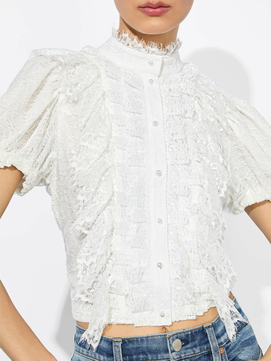 Geraldine Lace Top In Off White - Alice + Olivia Women