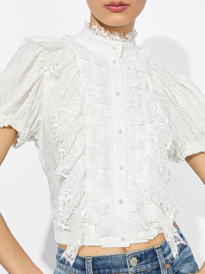 Geraldine Lace Top In Off White - Alice + Olivia Women