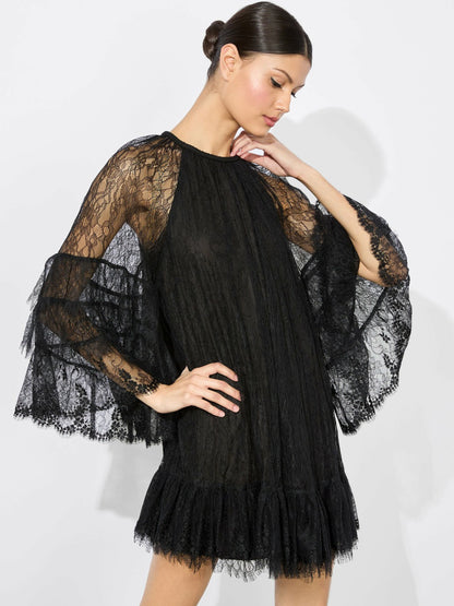 Delia Ruffled Tunic Dress In Black - Alice + Olivia Women