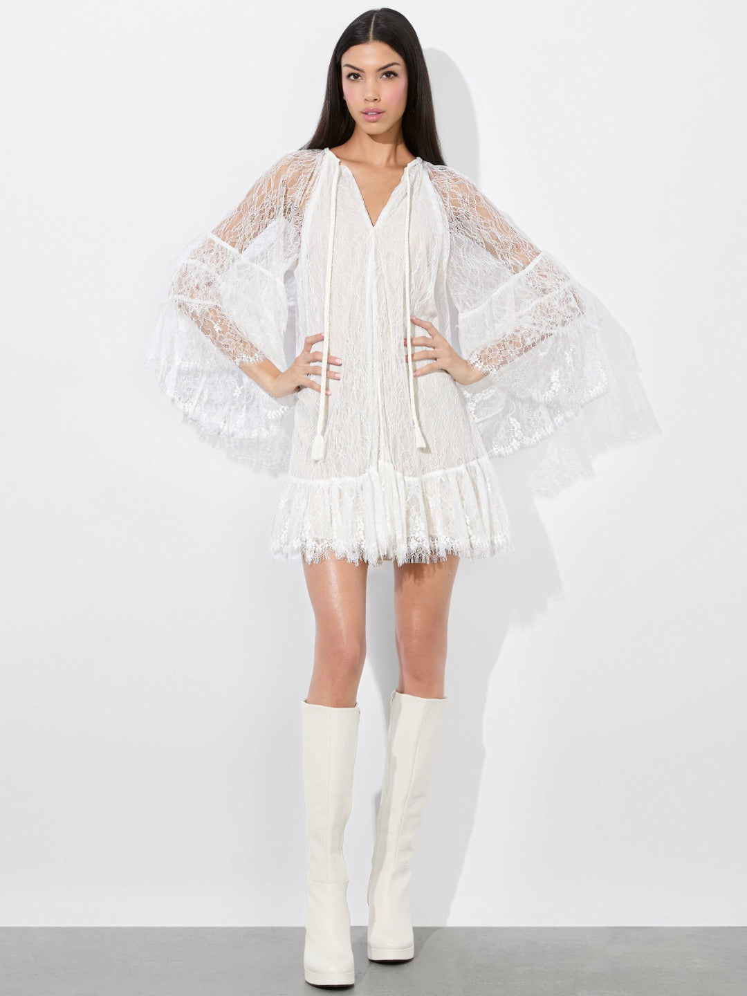 Delia Ruffled Tunic Dress In Off White - Alice + Olivia Women