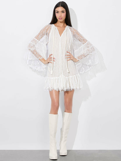 Delia Ruffled Tunic Dress In Off White - Alice + Olivia Women