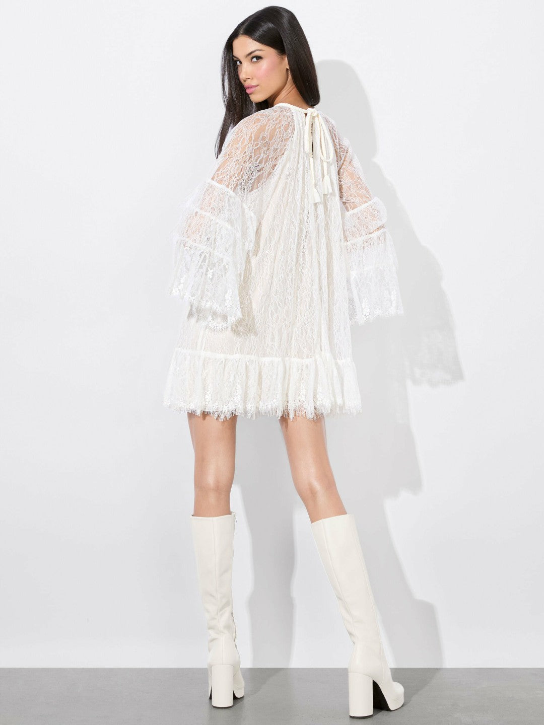 Delia Ruffled Tunic Dress In Off White - Alice + Olivia Women