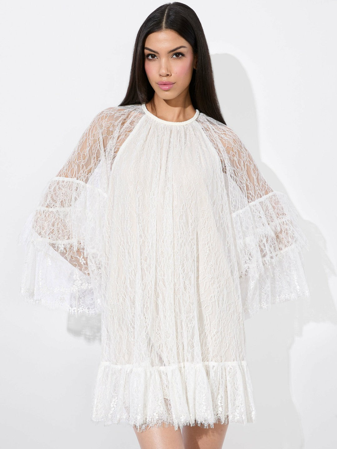 Delia Ruffled Tunic Dress In Off White - Alice + Olivia Women