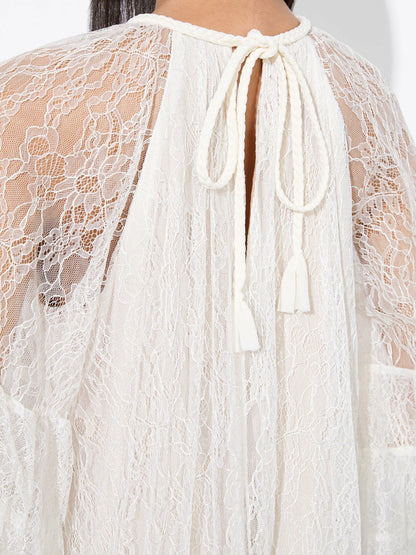Delia Ruffled Tunic Dress In Off White - Alice + Olivia Women