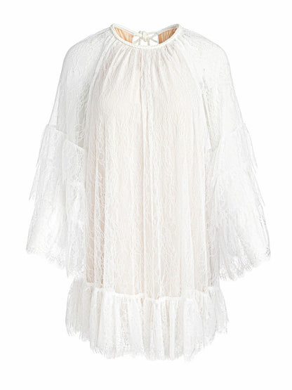 Delia Ruffled Tunic Dress In Off White - Alice + Olivia Women