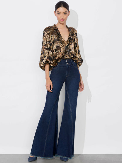 Betsie Ruffled Blouse In Spring Paisley Black - Alice + Olivia Women