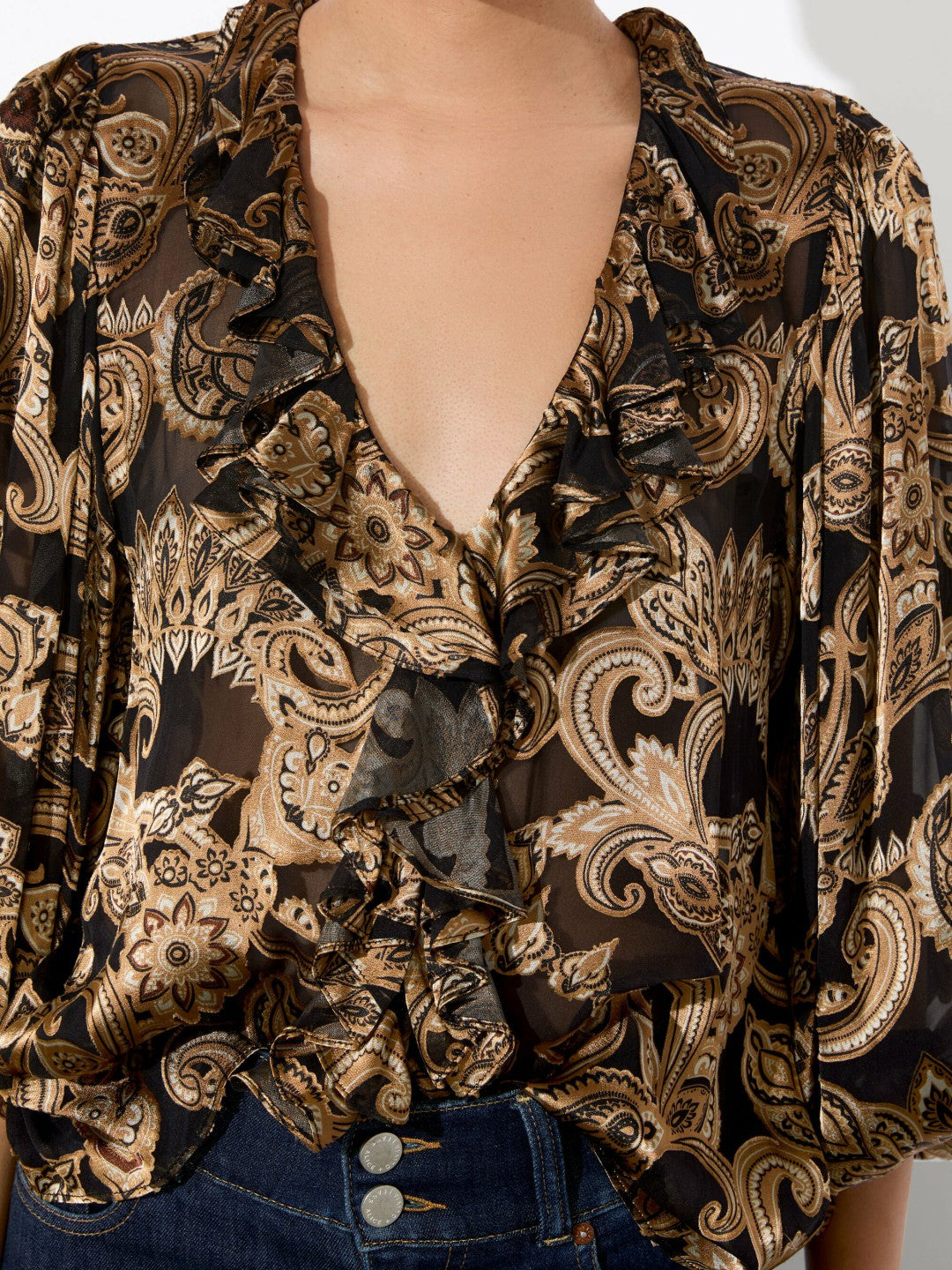 Betsie Ruffled Blouse In Spring Paisley Black - Alice + Olivia Women