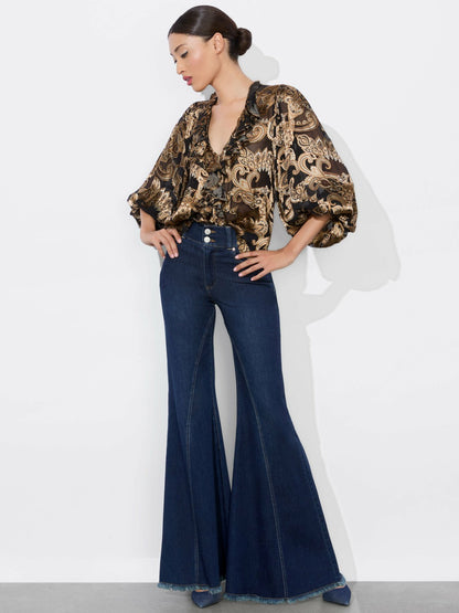 Betsie Ruffled Blouse In Spring Paisley Black - Alice + Olivia Women