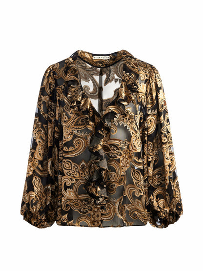 Betsie Ruffled Blouse In Spring Paisley Black - Alice + Olivia Women