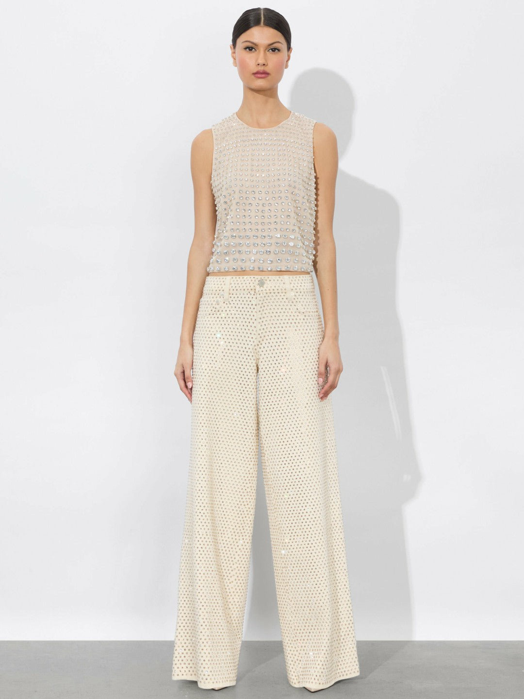 Amal Embellished Tank In Champagne/crystal - Alice + Olivia Women