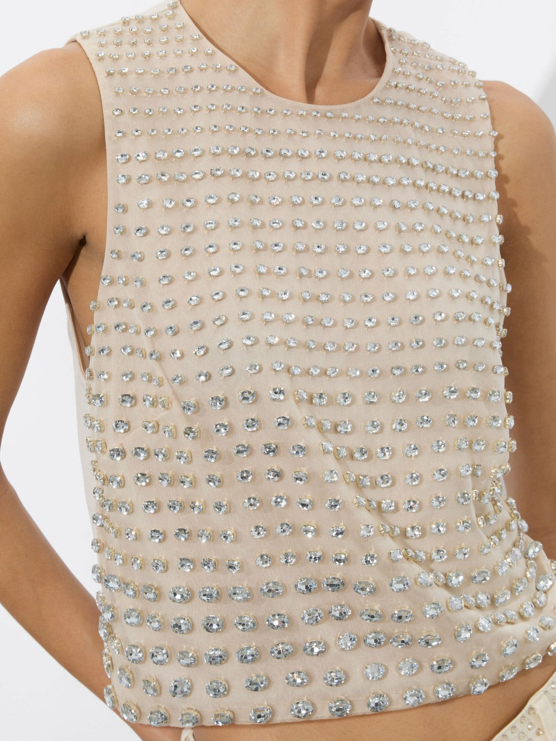 Amal Embellished Tank In Champagne/crystal - Alice + Olivia Women