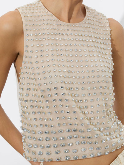 Amal Embellished Tank In Champagne/crystal - Alice + Olivia Women