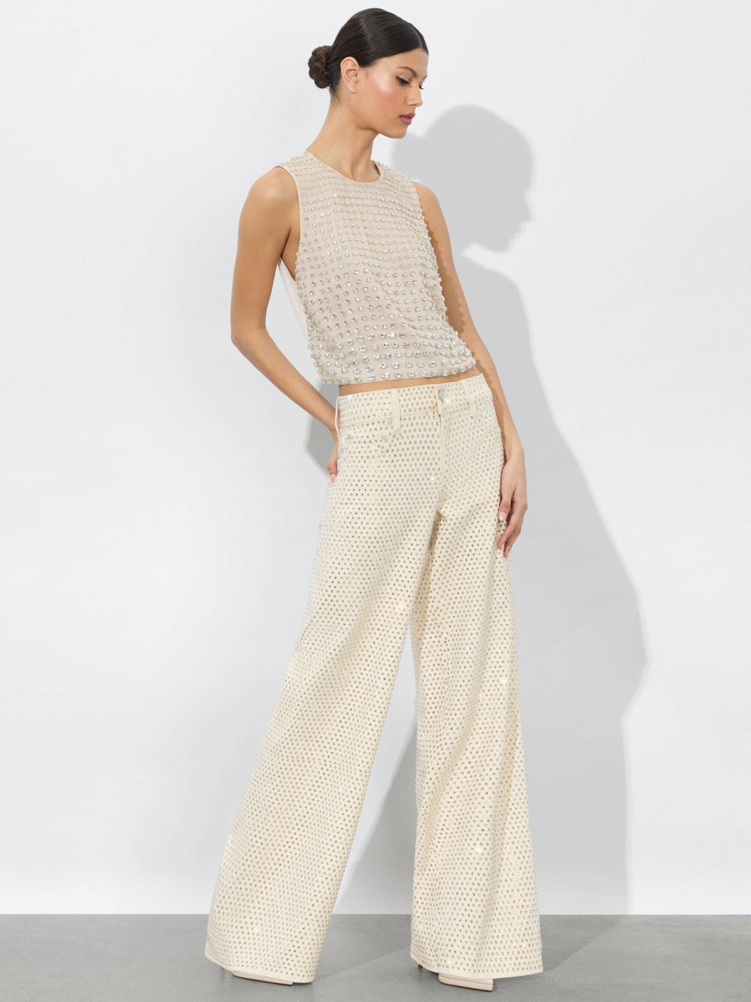 Amal Embellished Tank In Champagne/crystal - Alice + Olivia Women
