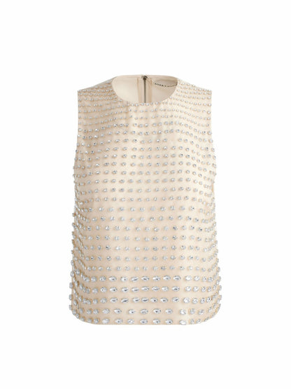 Amal Embellished Tank In Champagne/crystal - Alice + Olivia Women
