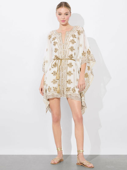 Marva Embellished Mini Kaftan In Off White/pale Gold - Alice + Olivia Women