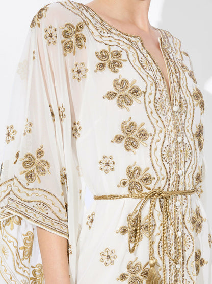 Marva Embellished Mini Kaftan In Off White/pale Gold - Alice + Olivia Women