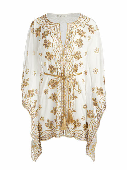 Marva Embellished Mini Kaftan In Off White/pale Gold - Alice + Olivia Women