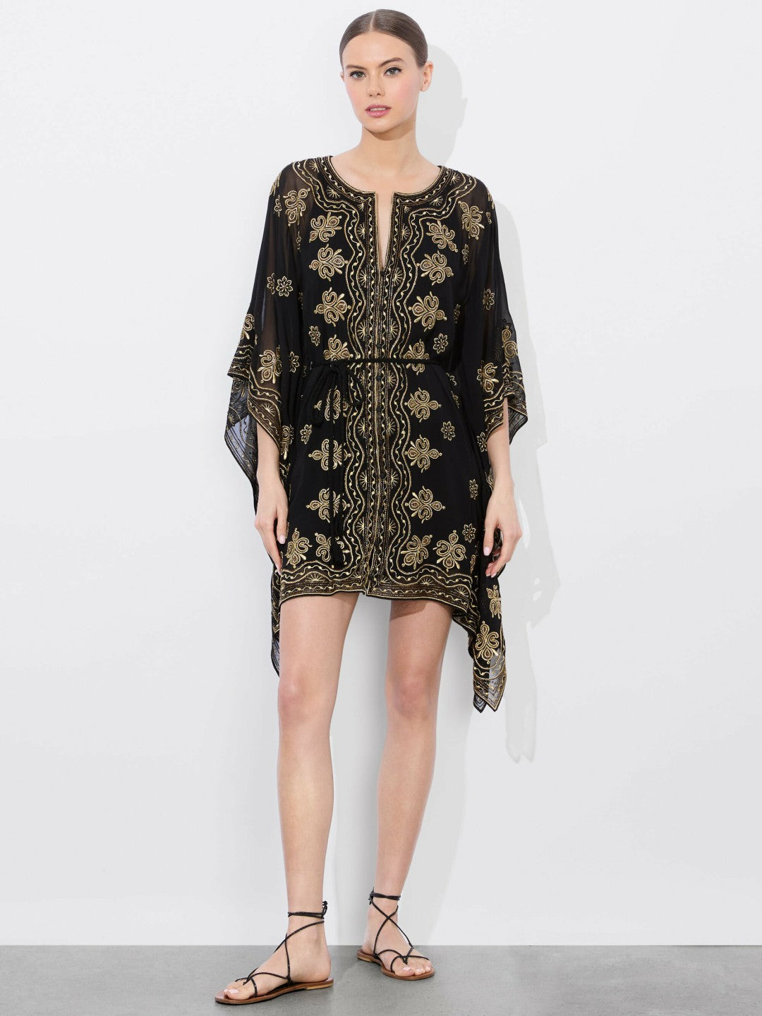 Marva Embellished Mini Kaftan In Black/pale Gold - Alice + Olivia Women