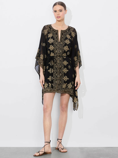 Marva Embellished Mini Kaftan In Black/pale Gold - Alice + Olivia Women