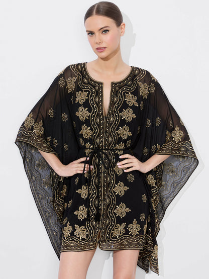 Marva Embellished Mini Kaftan In Black/pale Gold - Alice + Olivia Women