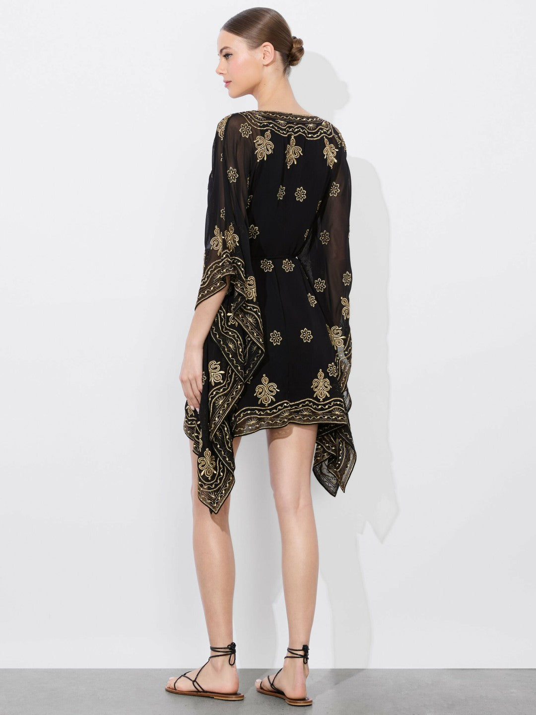 Marva Embellished Mini Kaftan In Black/pale Gold - Alice + Olivia Women