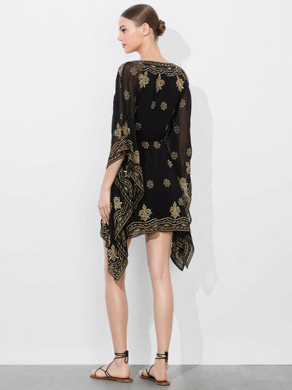 Marva Embellished Mini Kaftan In Black/pale Gold - Alice + Olivia Women