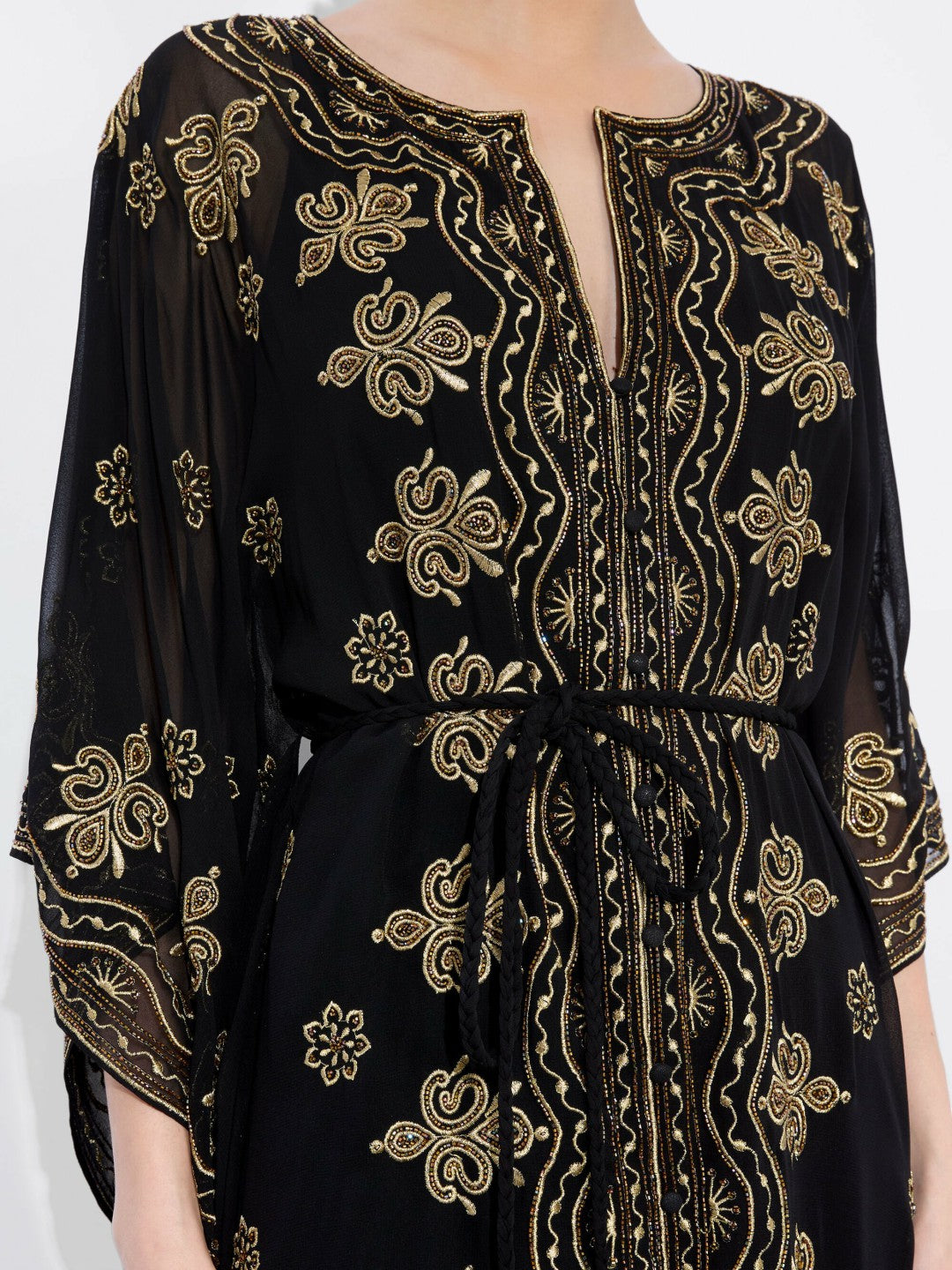 Marva Embellished Mini Kaftan In Black/pale Gold - Alice + Olivia Women