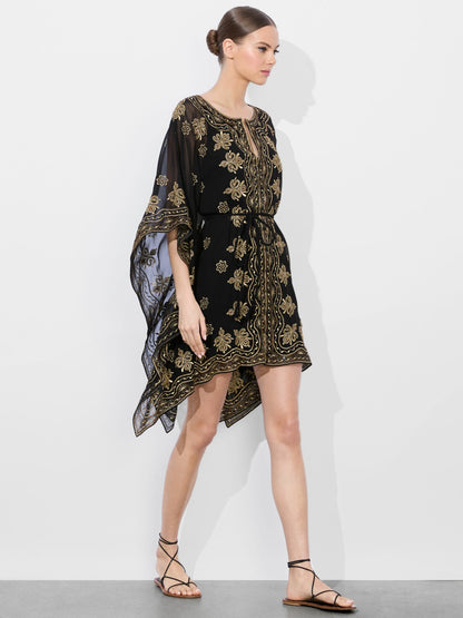 Marva Embellished Mini Kaftan In Black/pale Gold - Alice + Olivia Women